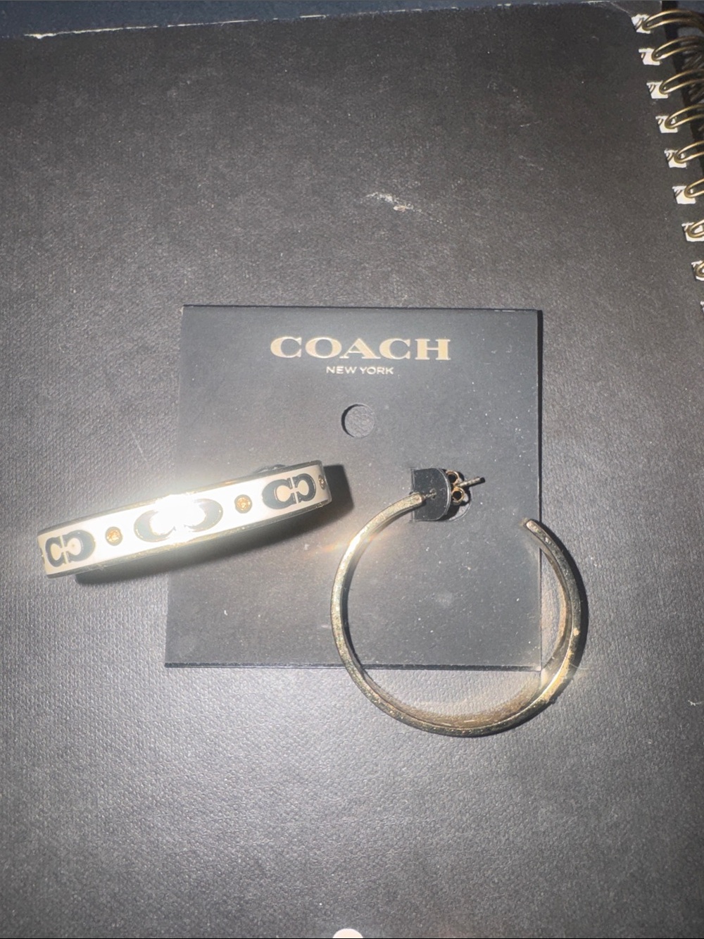 COACH Gold and White Logo Hoop & Huggie Earring Set